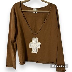Jaded Glory one size live light top tan cross deep v-neck 3/4 sleeve hippie boho